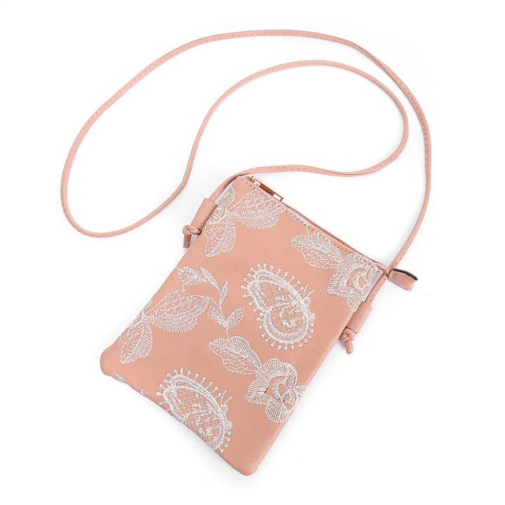 Cream - Embroidered Butterfly Crossbody Cellphone Bag for wholesale by Shine Mark Accessories