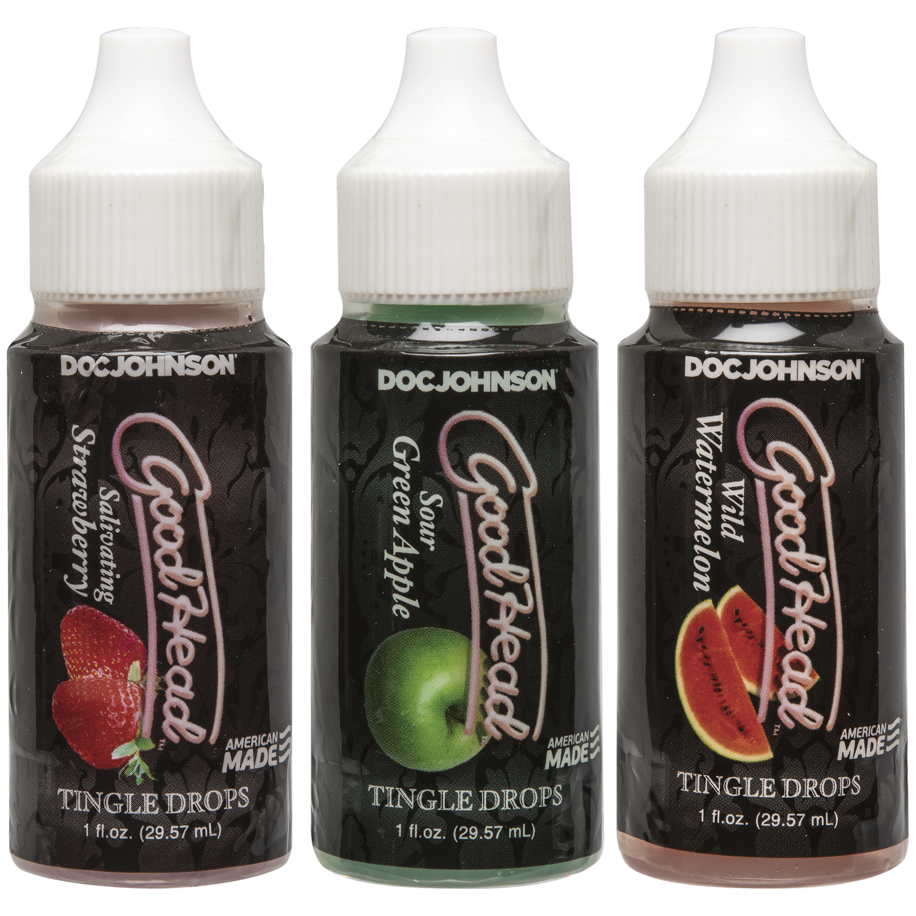Doc Johnson - Vente Lubrifiants - Gouttes GoodHead Tingle - Pastèque, pomme, fraise1