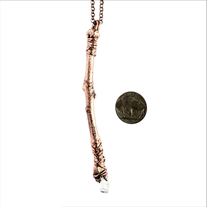 MergingMetals - Wholesale Pendant/Charm Necklace - Sticks & Stones - Clear Quartz Crystal Wand Necklace