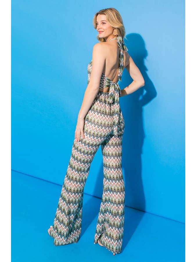 TEAL IVORY GREEN A printed knit jumpsuit - AP1942-KN for wholesale on Faire