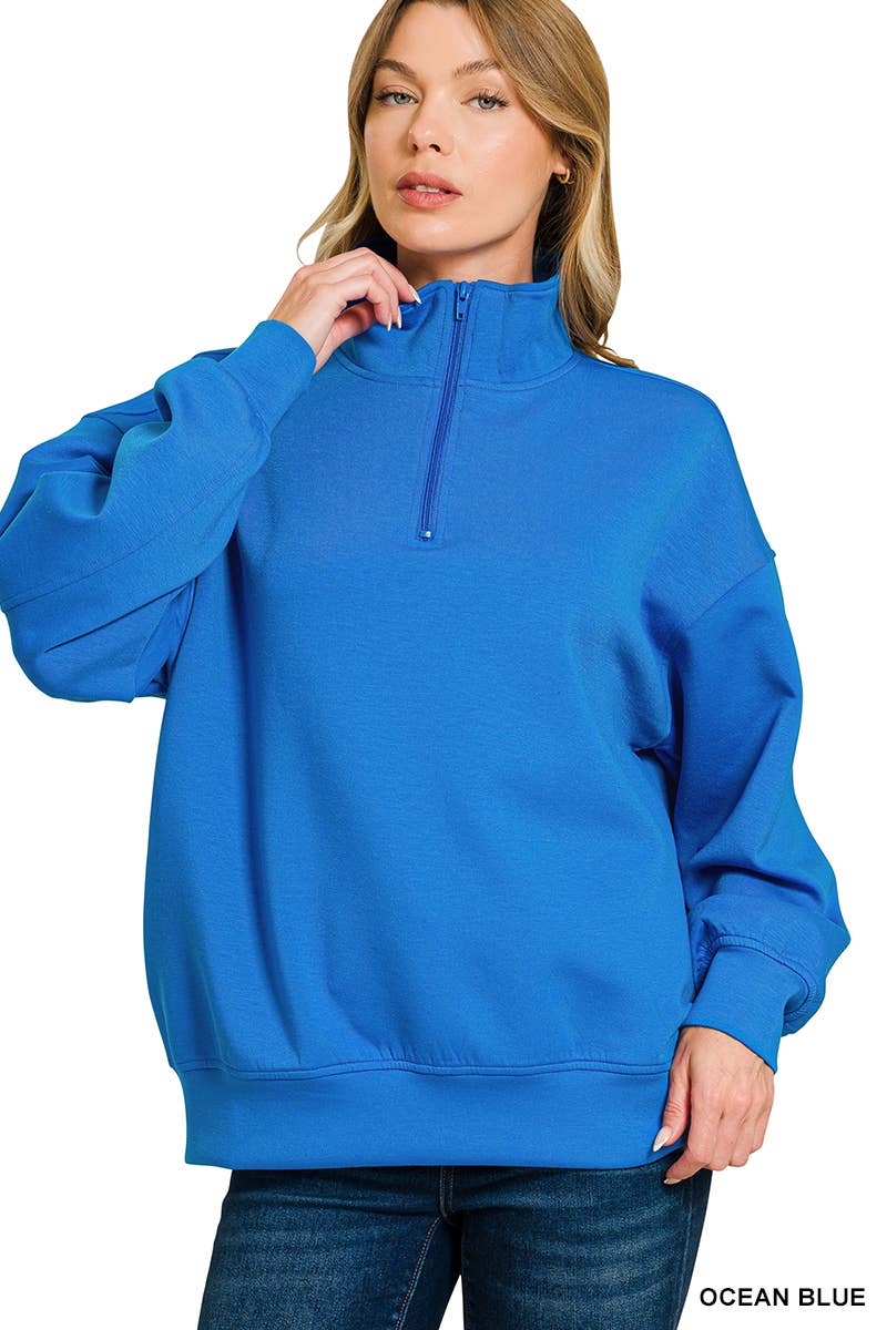 42POPS – wholesale Sweatshirt - Dam – , 0925 Scuba Half Zip Pullover med fickor SI-2704118