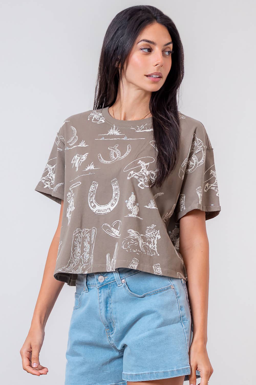 Taelynn - Wholesale T-Shirt - Women's - HT28781T-WESTERN PRINTED SHORT SLV ROUND NECK T-SHIRT17