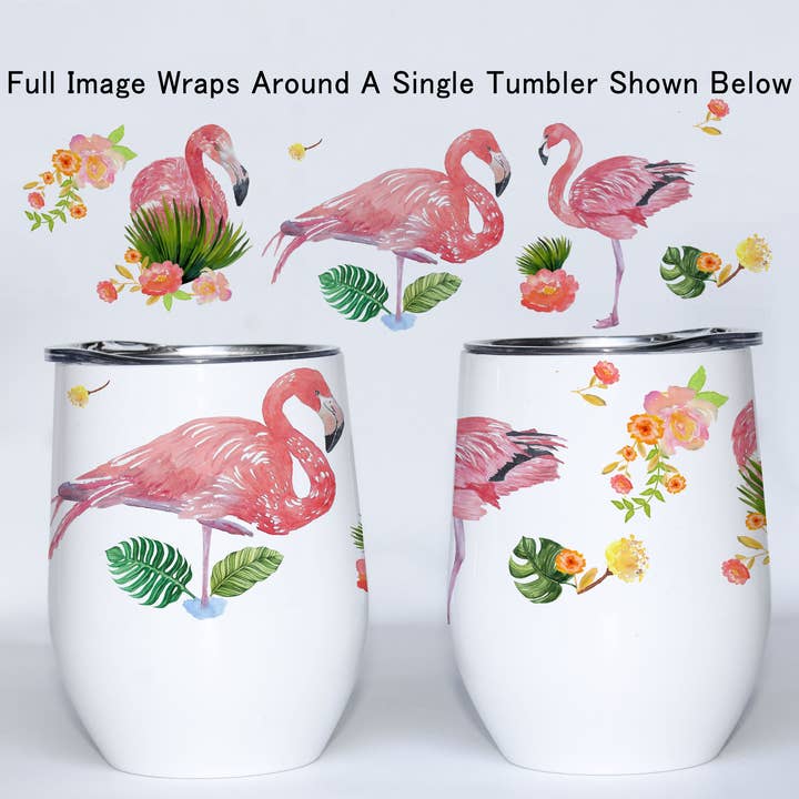 Flamingos Wine Tumbler | Beachy Coastal Birds | Souvenir for wholesale by The Traveled Lane®