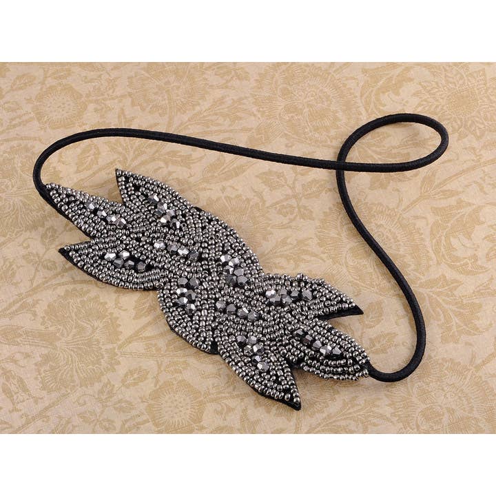 AK Brand - Vendita all'ingrosso Fascia per capelli - Donna - Fascia per capelli con patta a foglia nera con perline anni '209