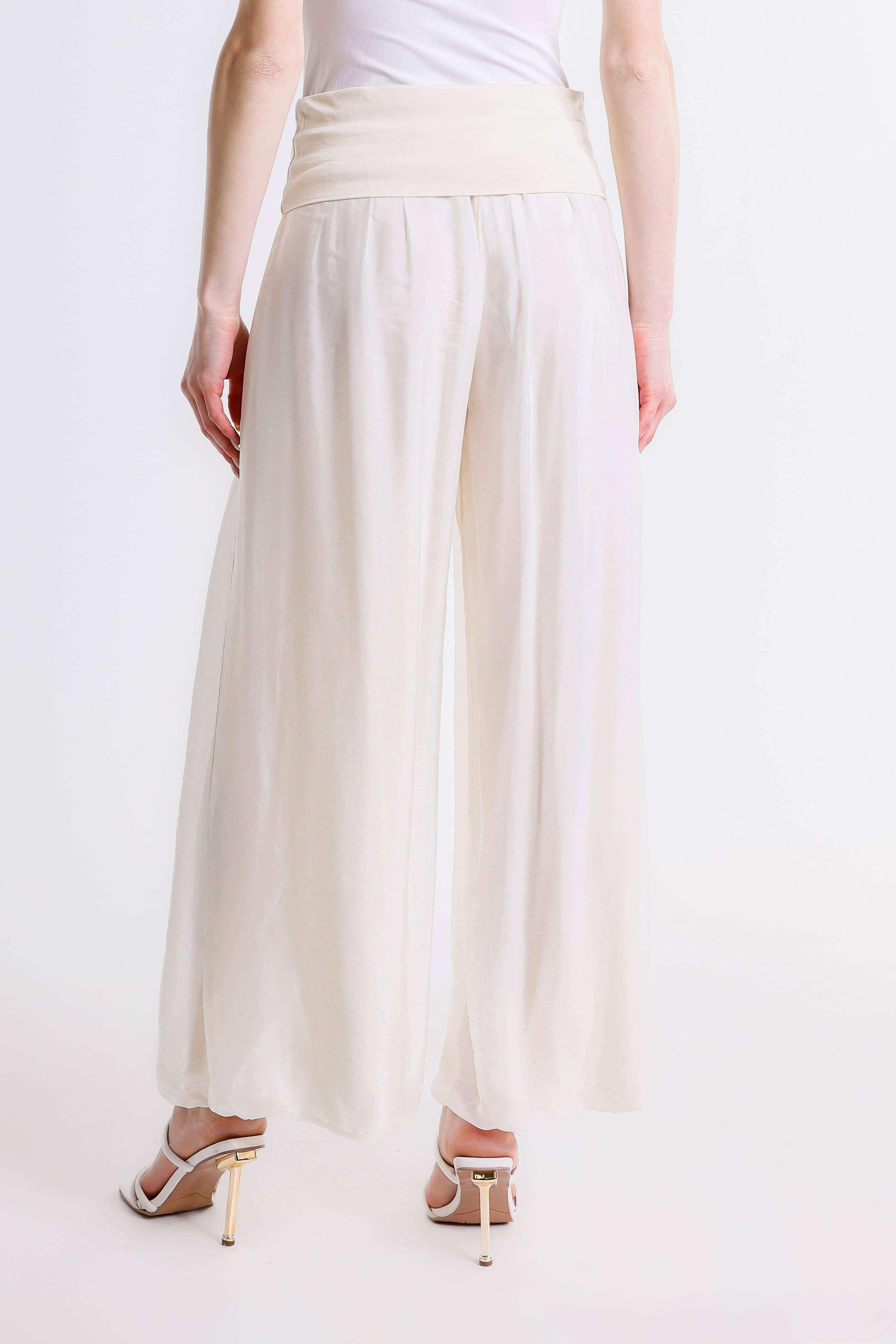 TINA Stephens Italy/Tees By Tina - Venta al por mayor Pantalones - Mujer - Pantalón de seda ancho Mercedes con cintura doblada (PL203)41