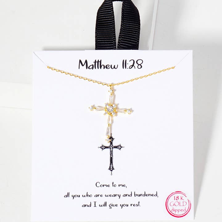 Decorative Multi-Tone Cross Pendant Necklace for wholesale by Fashion City