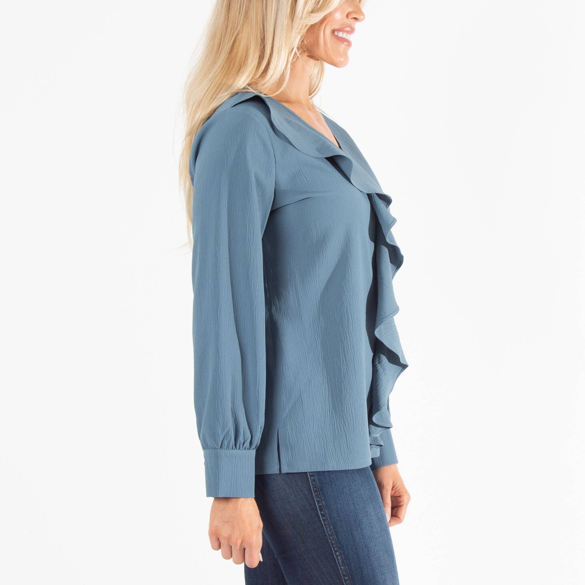 Howard's - Wholesale Blouse - Women's - Sale - Celine Asymmetrical Long Sleeve Ruffle Top6