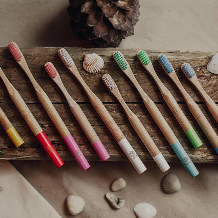 A set of 4 bamboo brushes for a family or a stock for a year for wholesale by Nested