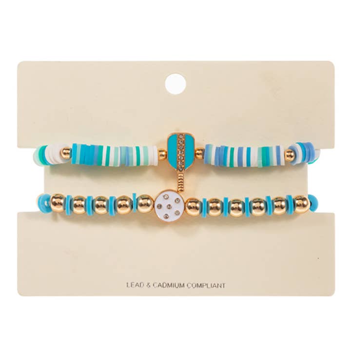 Sensibling Corp. - Wholesale Beaded Bracelet - 2PCS - Enamel Pickleball Charm Heishi Beaded Bracelets9