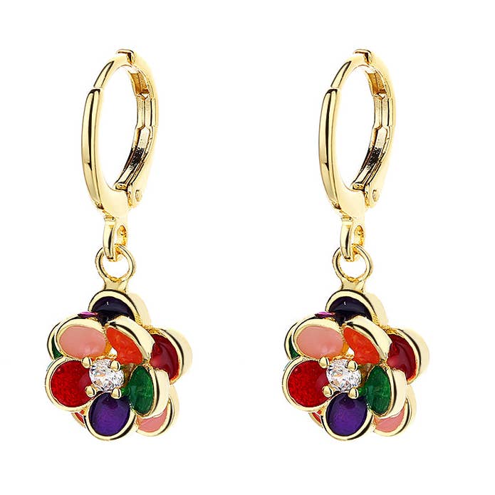 Amy and Annette - Wholesale Dangle Earrings - 14K Preciosa Crystal Gold-Plated Floral Leverback Drop Earrings0