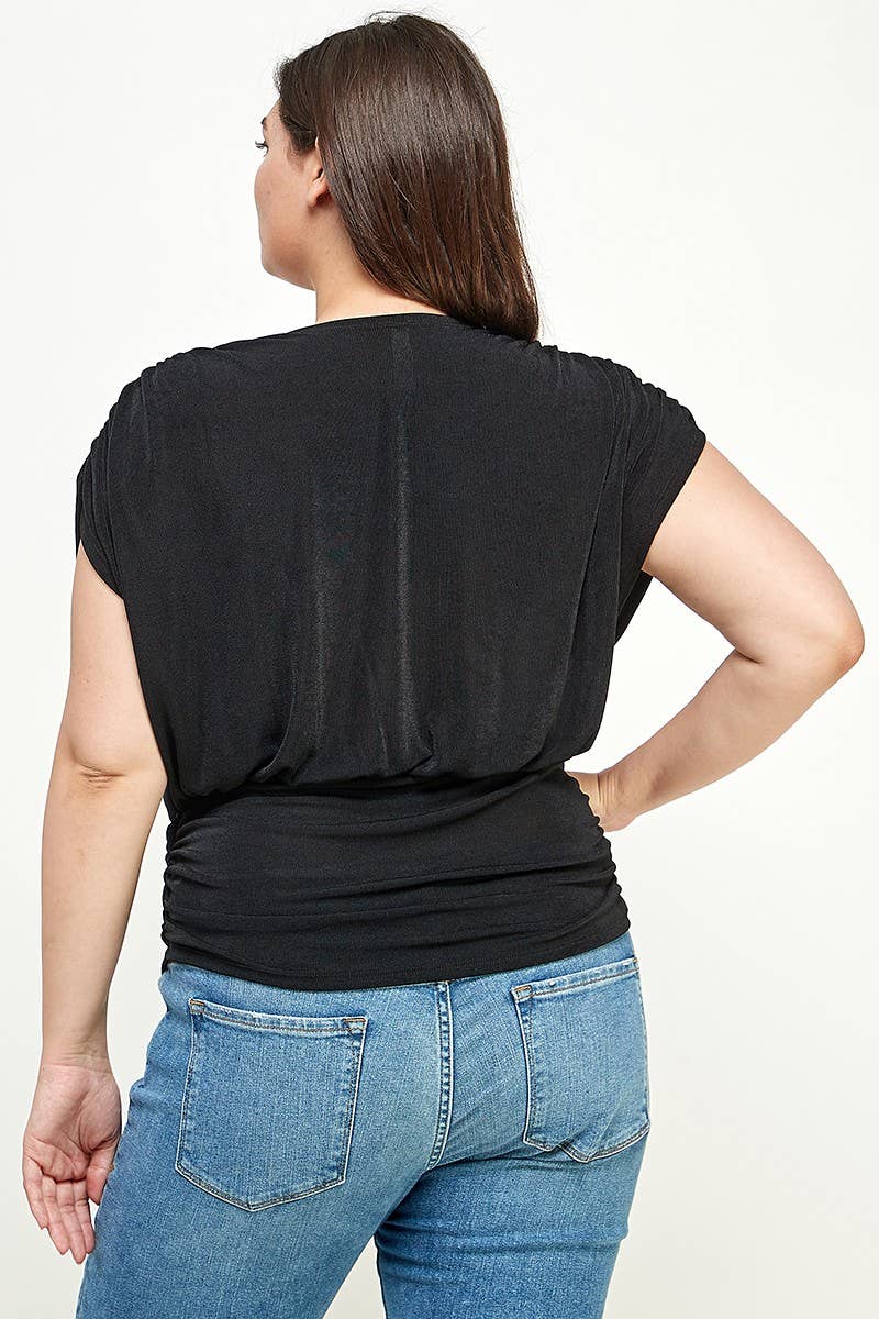 Haute Fox Plus Size & Contemporary - Wholesale Knit Top - Women's - Plus Size Slinky Knit Ruched Top - KY18023-T2