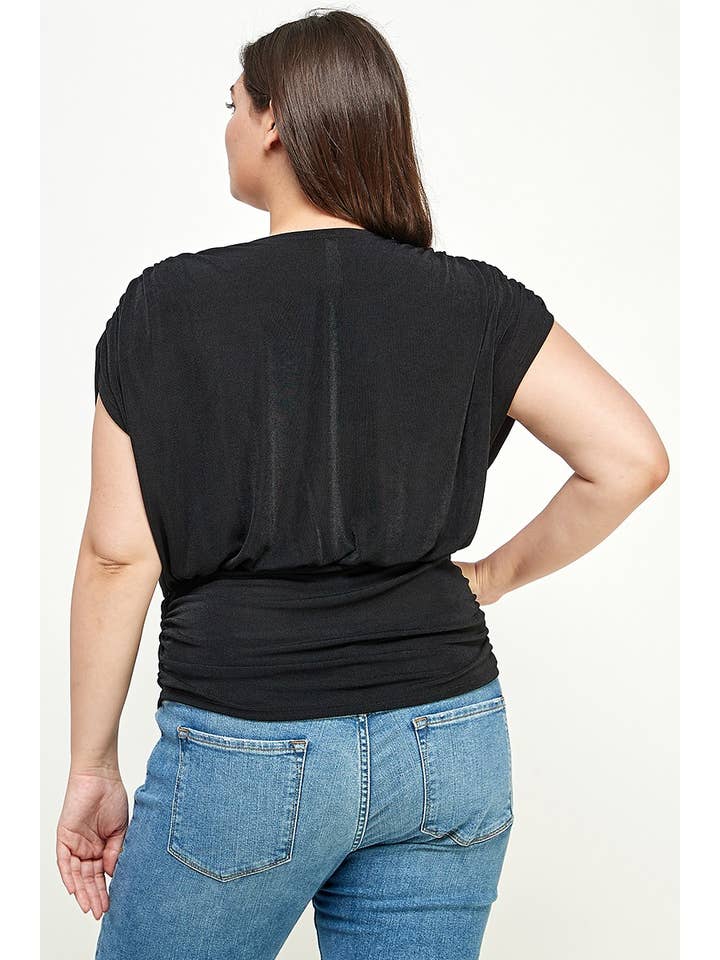 Haute Fox Plus Size & Contemporary - Wholesale Knit Top - Women's - Plus Size Slinky Knit Ruched Top - KY18023-T2