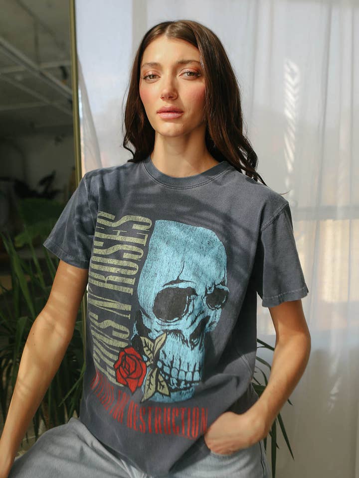 People Of Leisure - Wholesale Screen printed t-shirt – Women′s - Guns N Roses Flower Skull Tee0
