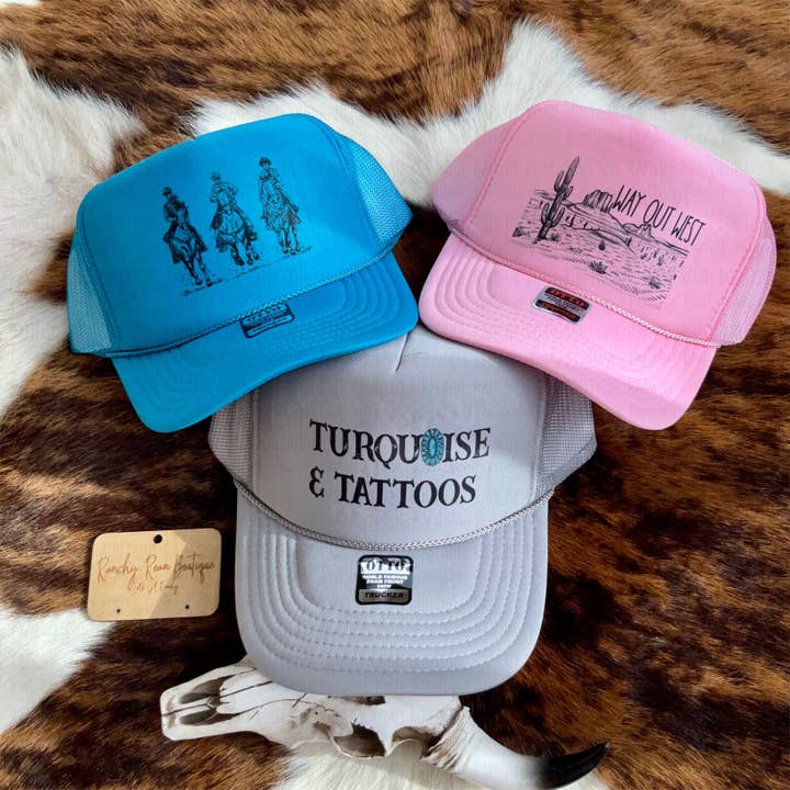 Ranchy Roan Boutique - Wholesale Trucker Hat - Women's - Turquoise & Tattoos Western Foam Trucker Hat2