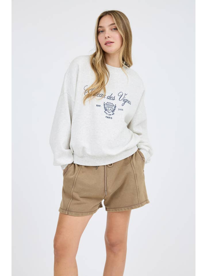 Blu Pepper - Wholesale Knit Top - Women's - PARIS EMBROIDERED CREWNECK LONG SLEEVE KNIT TOP