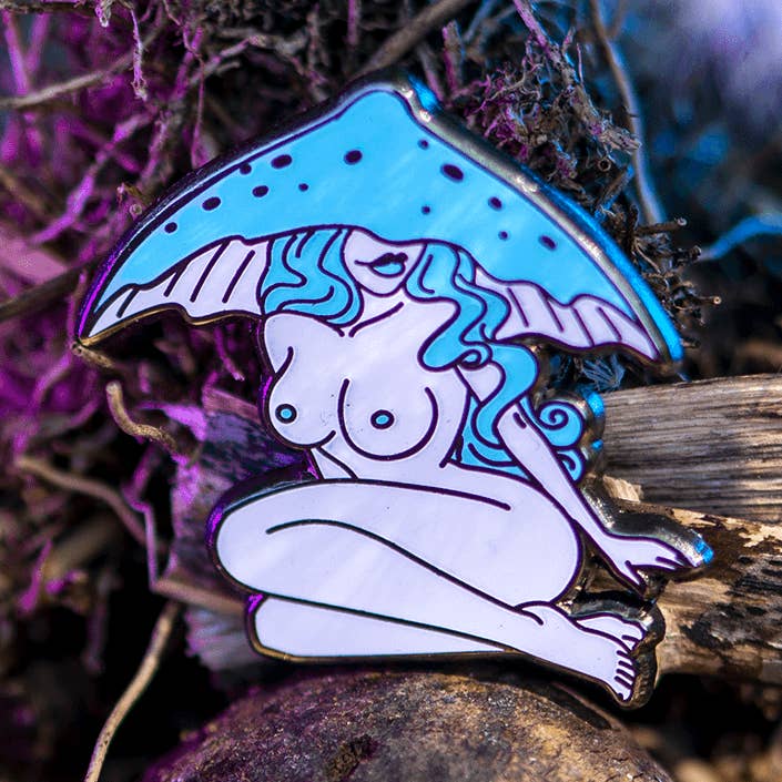 Waxcap Mushroom Nymph Enamel Pin for wholesale by The Roving House