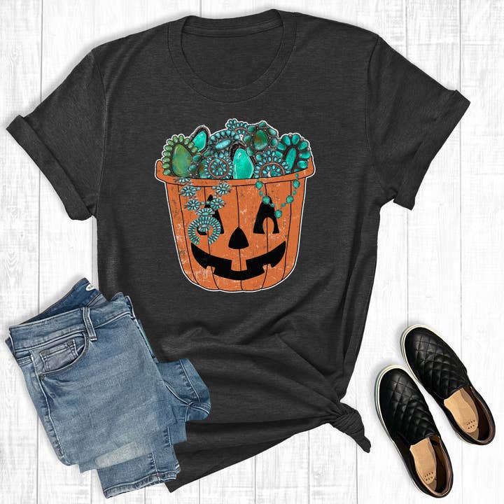 Western Turquoise Pumpkin Bucket Graphic Tee for wholesale by The Way Down South