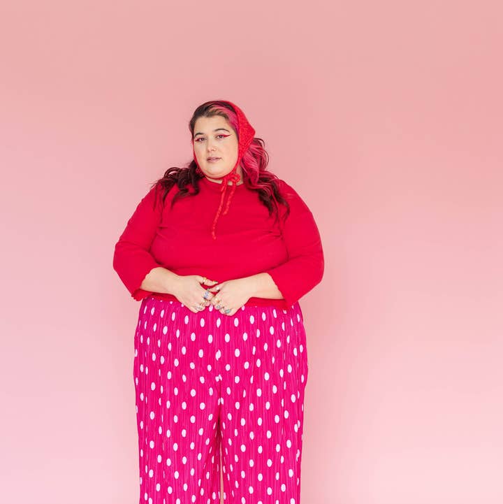 Nettle Studios - Wholesale Pants - Women's - Size Inclusive Hot Pink & White Polka Dot Pleated Flare Pant9