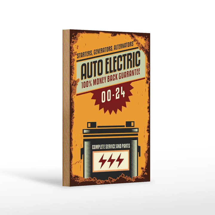Holzschild Retro 12x18cm Auto Electric 00-24 service parts für den Großhandel von Femer