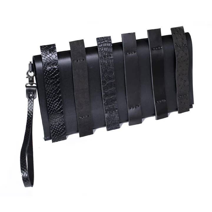 Stratos Black Multi-Texture Italiensk Læder Clutch for engroshandel hos The Dark