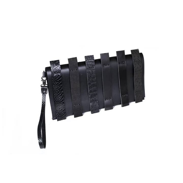 The Stratos Black Multi-Texture Italian Leather Clutch for wholesale by The Dark