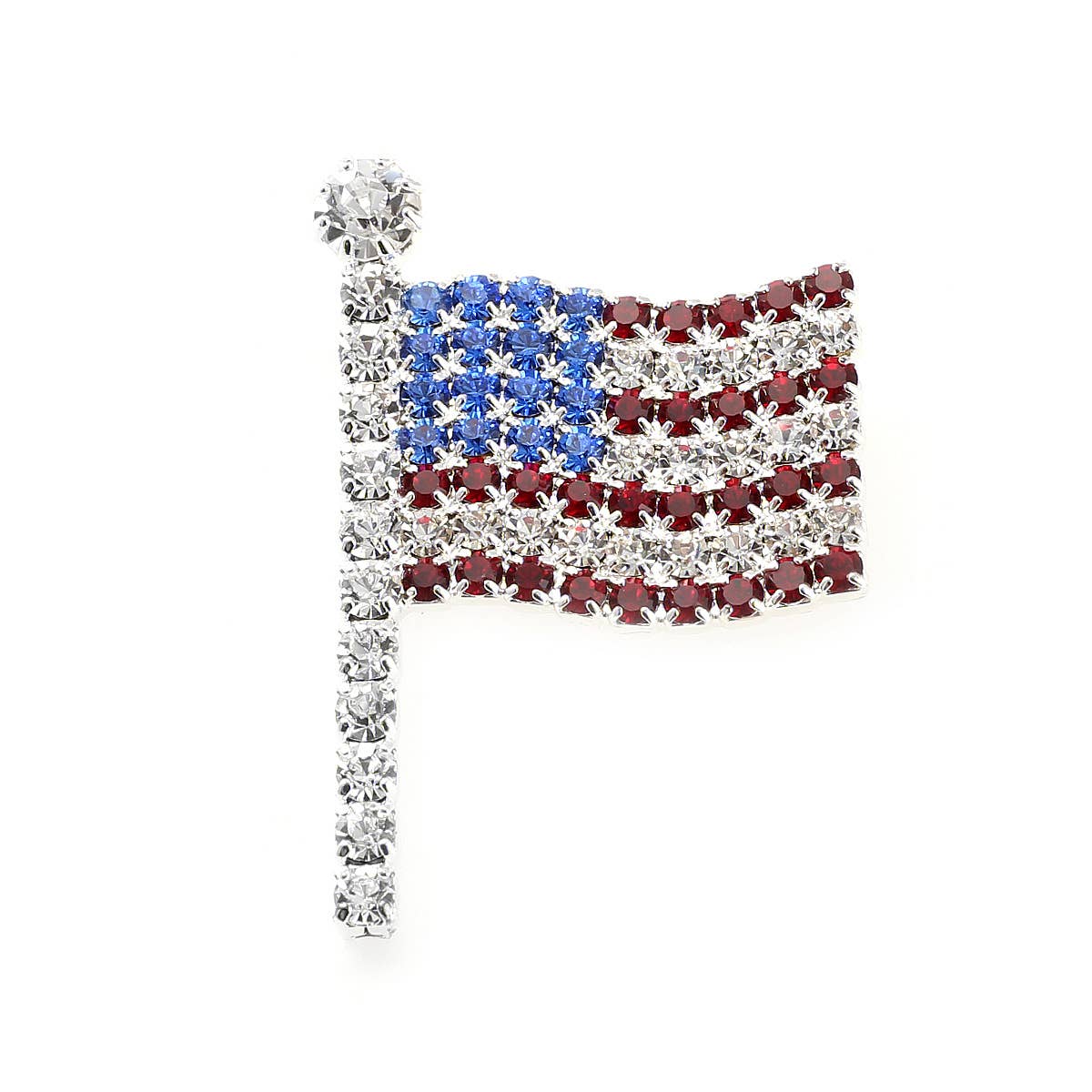 Cool Crystals - Wholesale Brooch - (60089-100) Silver Small Wavy American Flag Pin0