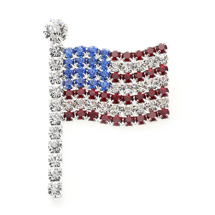 Cool Crystals - Wholesale Brooch - (60089-100) Silver Small Wavy American Flag Pin0