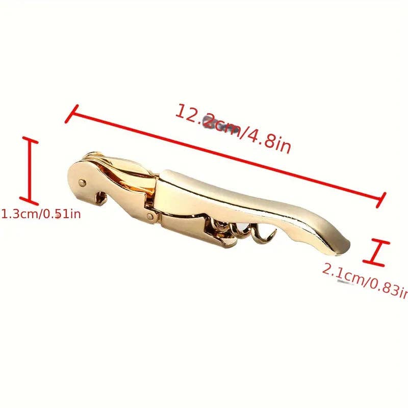 Huis Van Merken – Großhandel Flaschenöffner/Korkenzieher – Wink Korkenzieher goldfarben, gezacktes Messer, dicker Hals, doppelt gelagertes Drehgelenk3