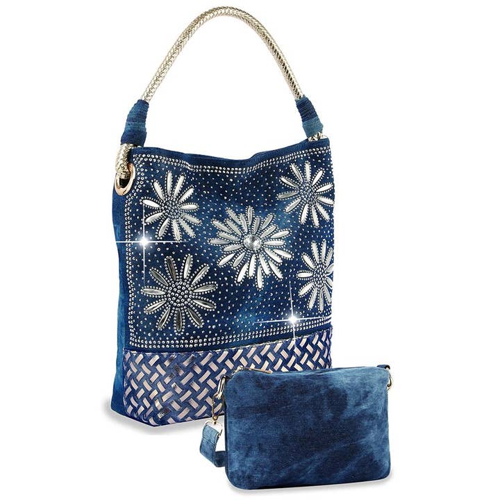 Conjunto Carteira Daisy Rhinestone Tall Hobo por atacado de Handbag Express