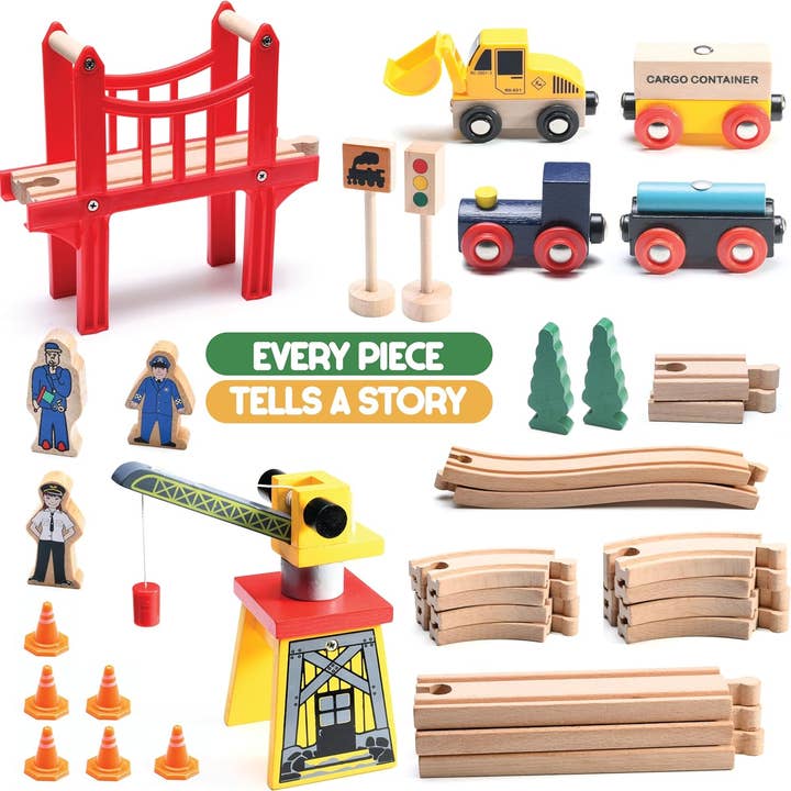 Play22 - Wholesale Toy Set - Kids - Kids 38Pcs Wood Train Track Set Compatible with Major Brands1
