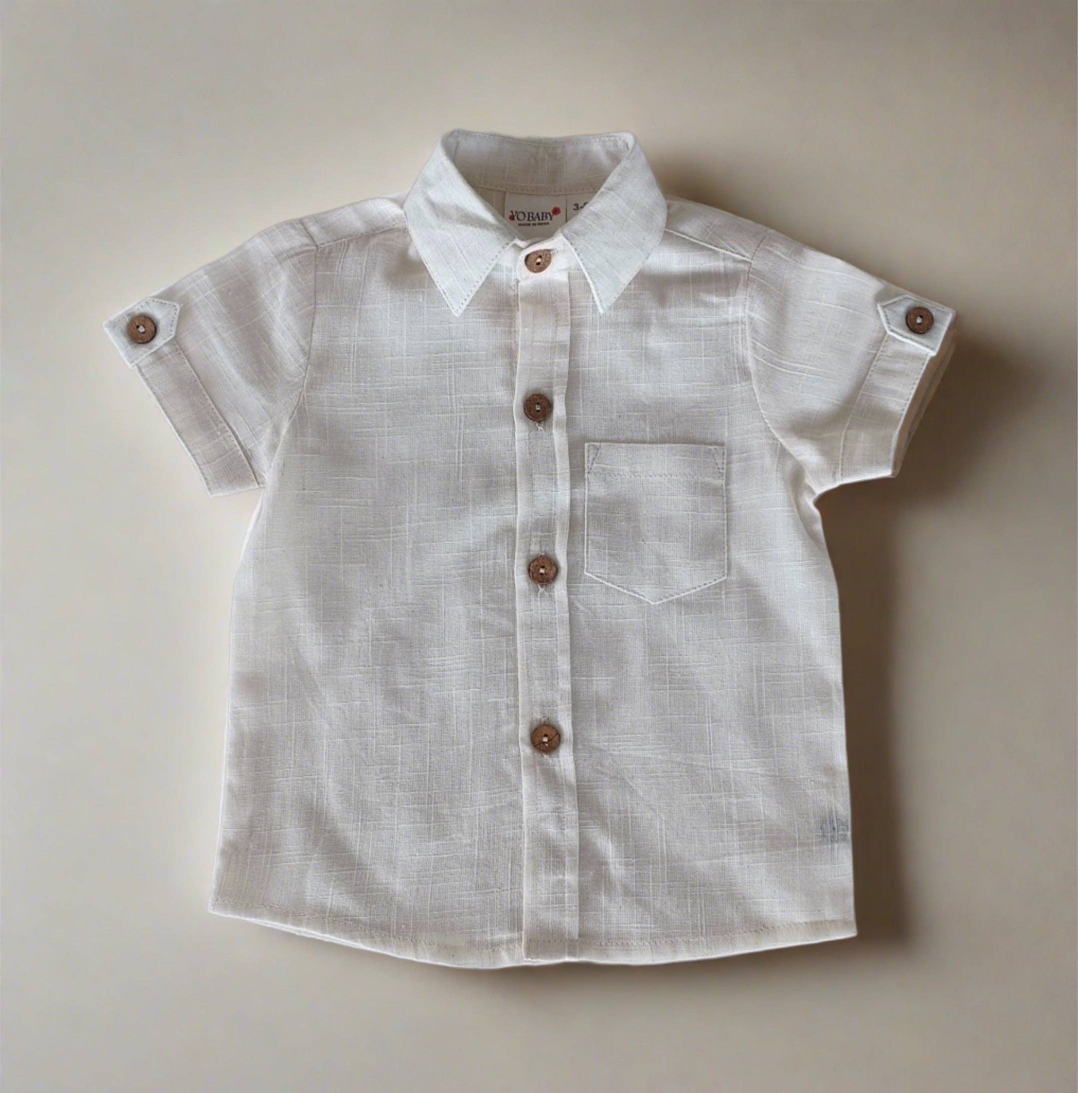 Yo Baby – Großhandel Hemd mit Button-down-Kragen – Kinder – Weiße Baumwoll-Leinen Jungen Halbarmhemden0