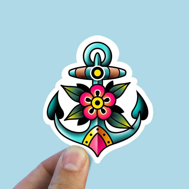 Sweet Humors - Wholesale Sticker - Old School Flower Anchor Tattoo Vinyl Sticker