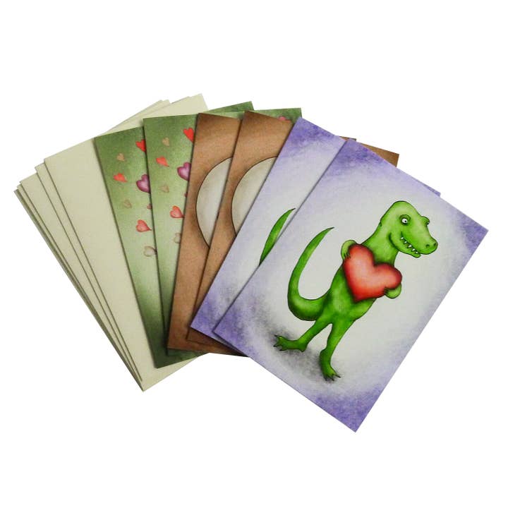 Dinosaur Valentines Card Set for wholesale by Amelia Kieras Paper Arts