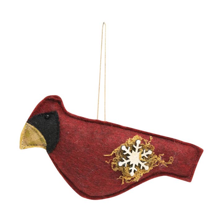 Felt Cardinal With Snowflake Ornament for wholesale by The Hearthside Collection