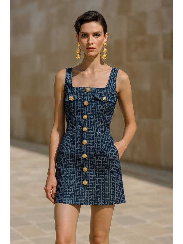 Gold Crest Denim Dress for wholesale by Mulla