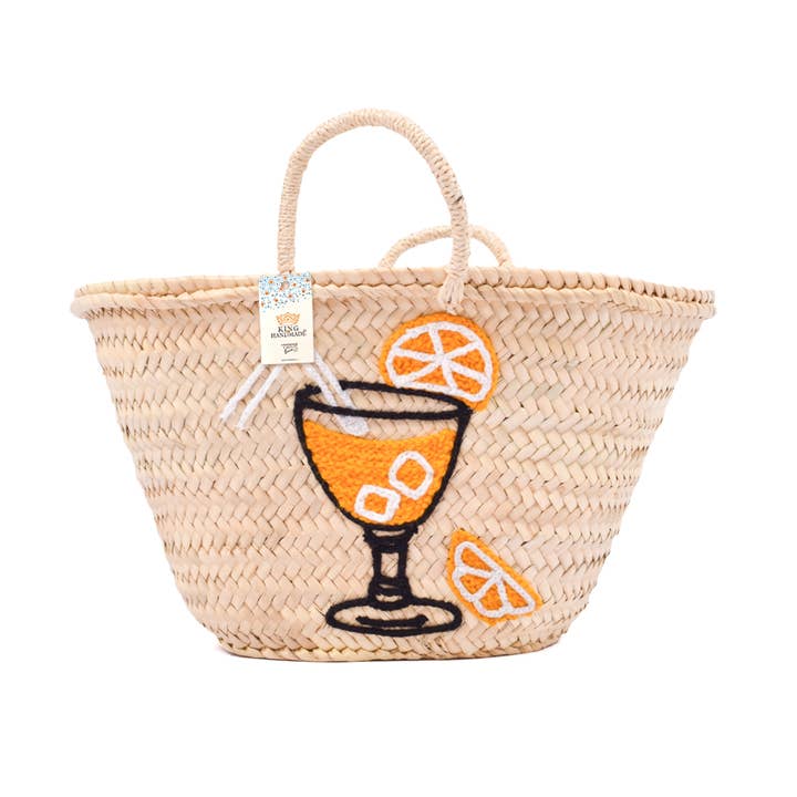King Of Handmade - Wholesale Beach Bag - Handwoven Spritz Basket with Orange Cocktail Design