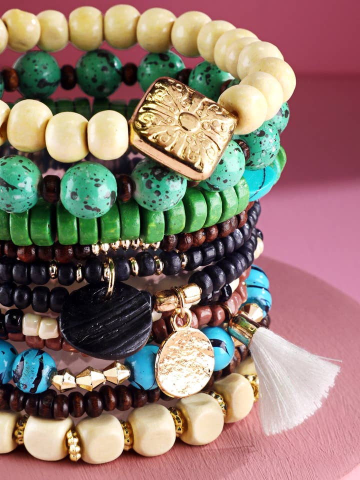 11 Layered Stackable Bracelet with Accent Charms for wholesale by Urbanista