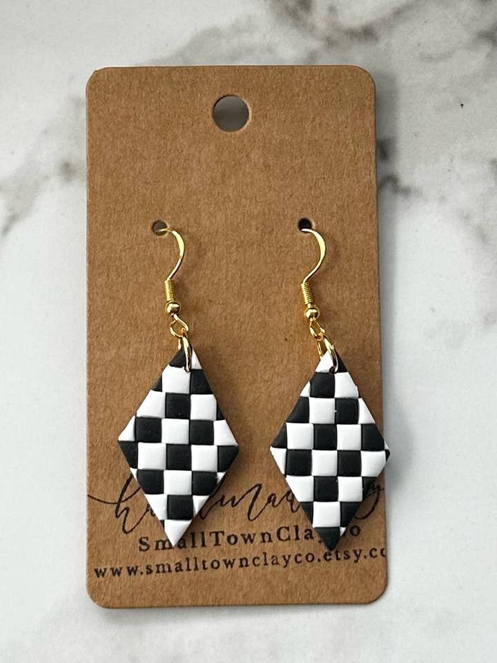 Checkered Diamond Dangle for wholesale by SmallTownClayCo