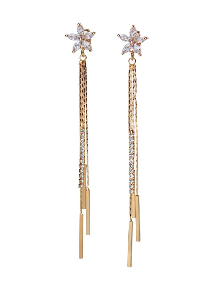 Bloom Earrings- Crystal Flower Tassel Duster Drop for wholesale by Beaded by Meg