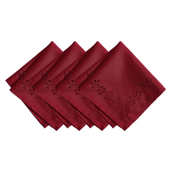 Poinsettia Noel Laser Cut Holiday Napkins, Set of 4 - 17x17 for wholesale by Threadmade Home