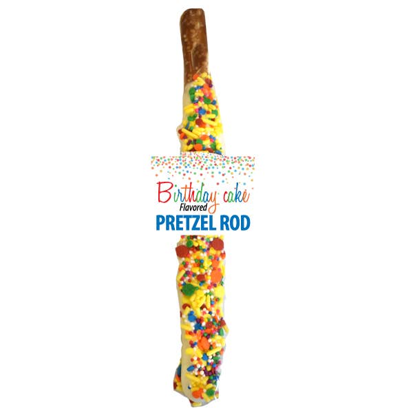 Birthday Cake Flavored pretzel rod for wholesale by David Bradley Chocolatier
