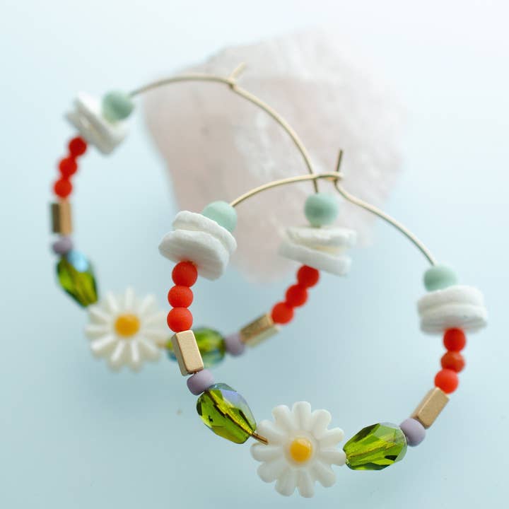 Jill Makes - Wholesale Hoop Earrings - Daisy Gold filled Beaded Hoops