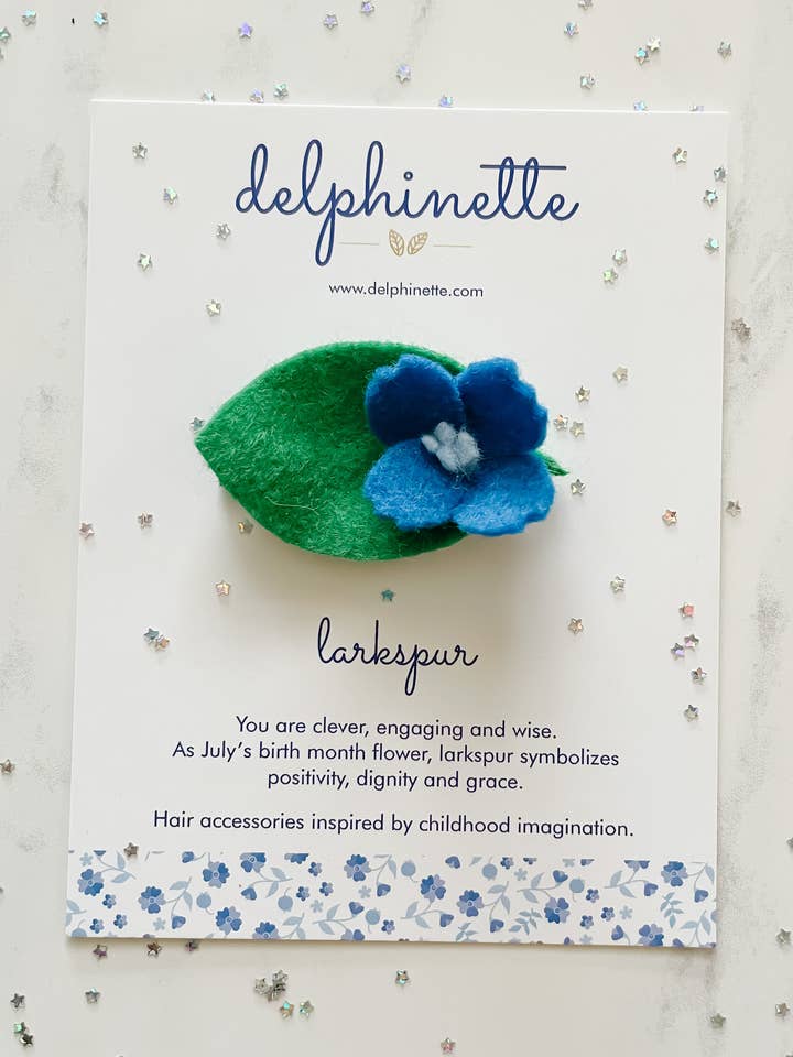 Larkspur Hair Clip l July Birth Month Flower for wholesale by delphinette