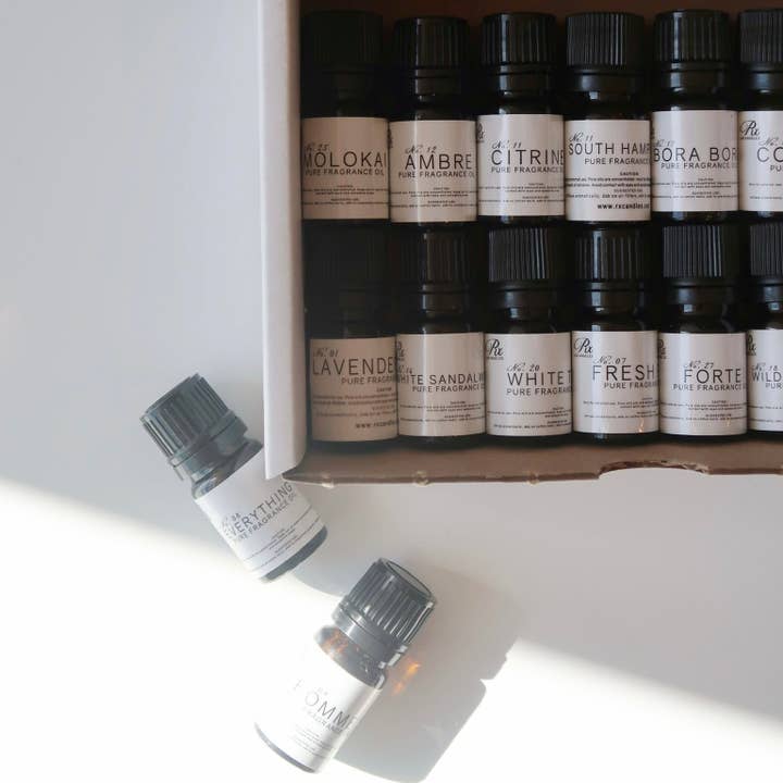Fragrance collection- 9 Oils Set: Earl Grey, Bora Bora, Everything, Fresh Fig, Homme, Lavender Oak, White Lotus, White Tea, and White Grapefruit for wholesale by RXLA the brand