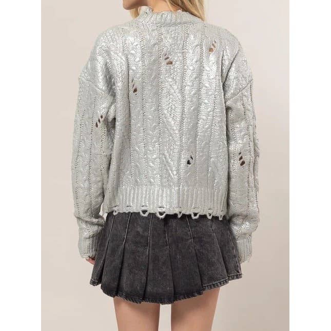 Apolline - Vendita all'ingrosso Maglione tricot - Donna - Maglione lavorato a trecce in lamina metallizzata5