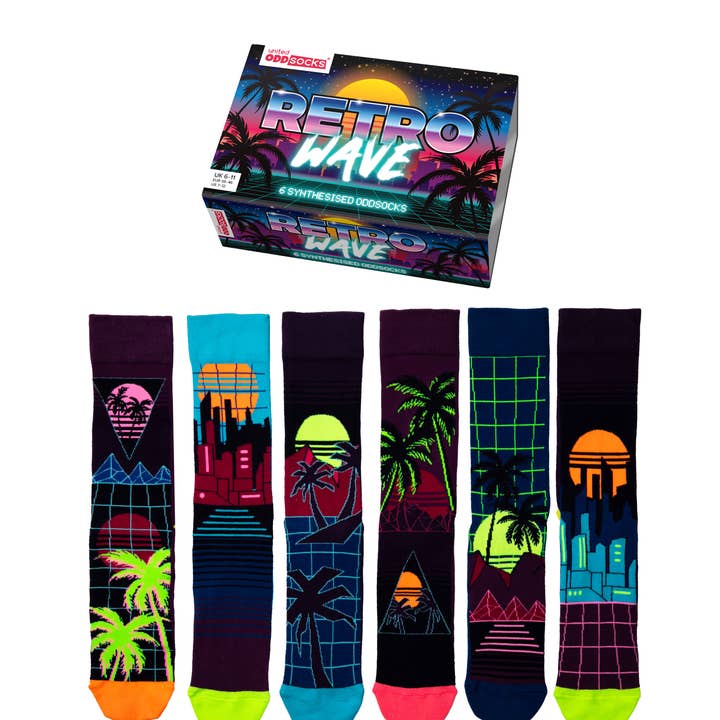 RETRO WAVE | 6 Odd Socks Gift Box - United Oddsocks for wholesale by Sock Academy