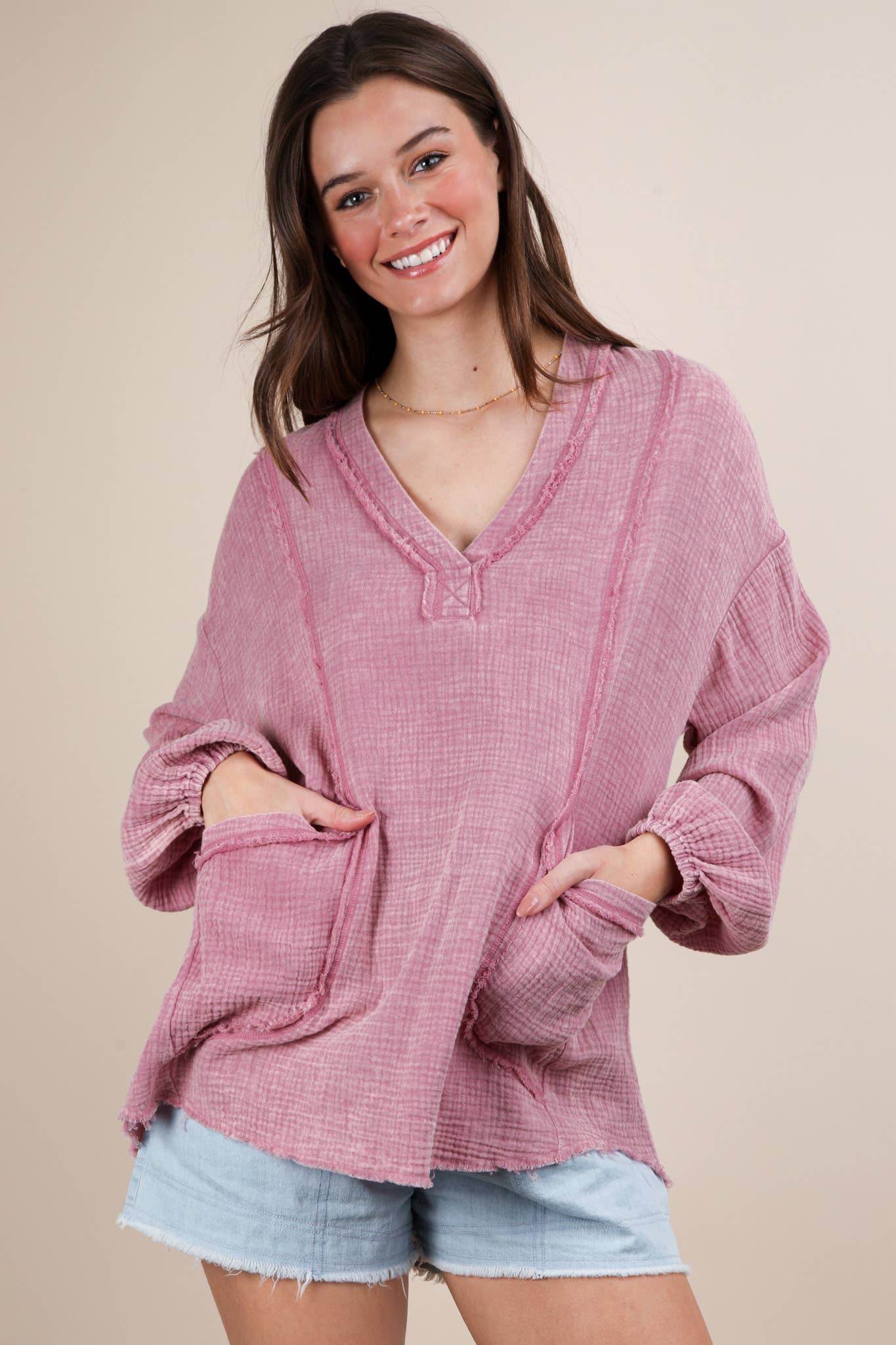 VERY J - Wholesale Shirt - Women's - NT12105-Washed Cotton Gauze Oversized Top27