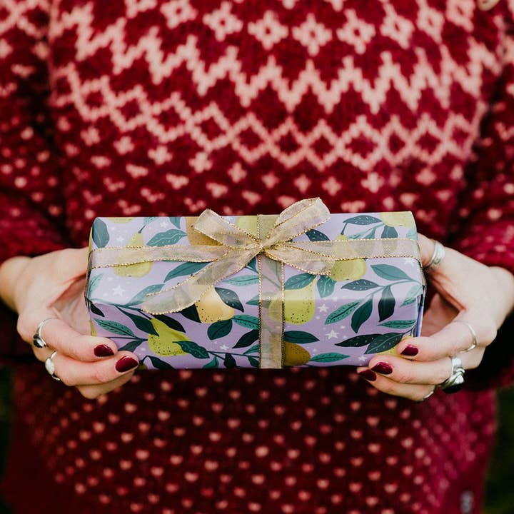 Winter Pears Christmas Wrapping Paper for wholesale by Laura Barnes Wholesale Ltd