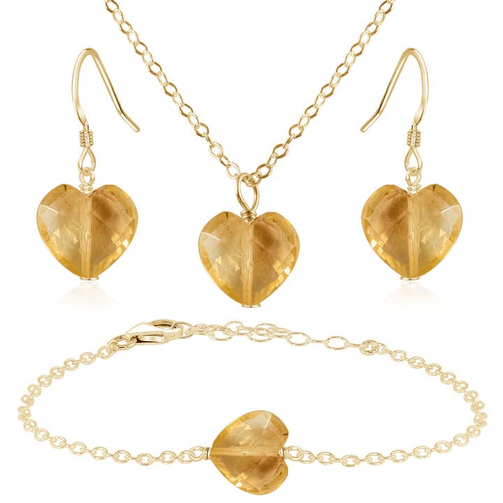 Citrine Crystal Heart Jewellery Set for wholesale by Luna Tide