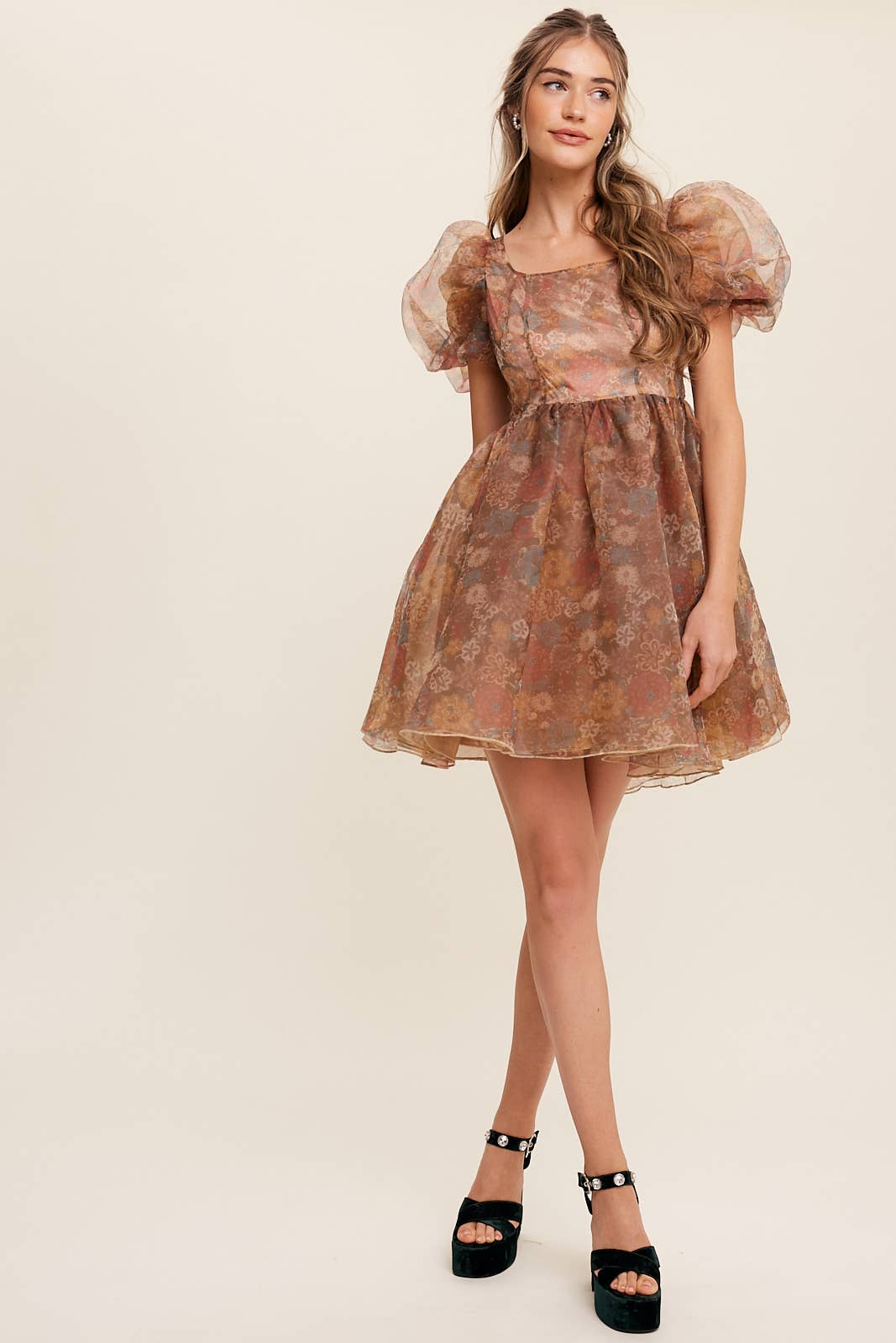 Listicle - Wholesale Dress - Women's - Floral Puff Sleeve Organza Mini Dress28